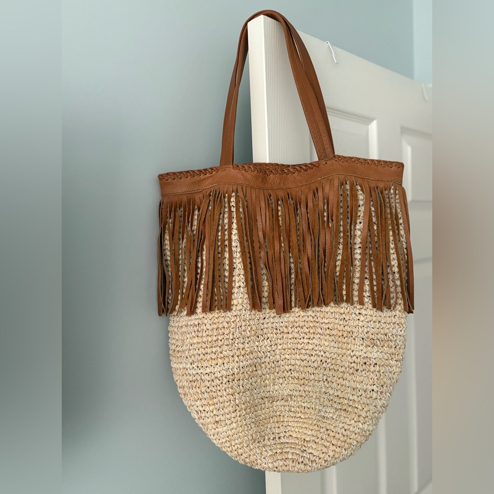 Cleobella Tan and Cream Fringe Bag